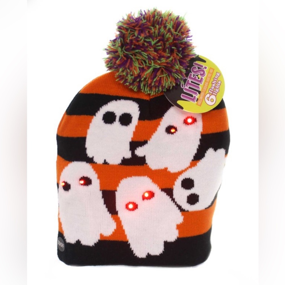 Halloween Knitted Kids Unisex Beanie, Hat, Cap Lights Up with Ghosts